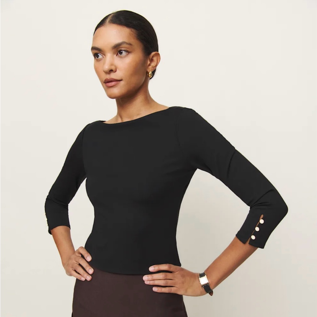 Reformation Jalen Knit Top Black - Size L Nwt